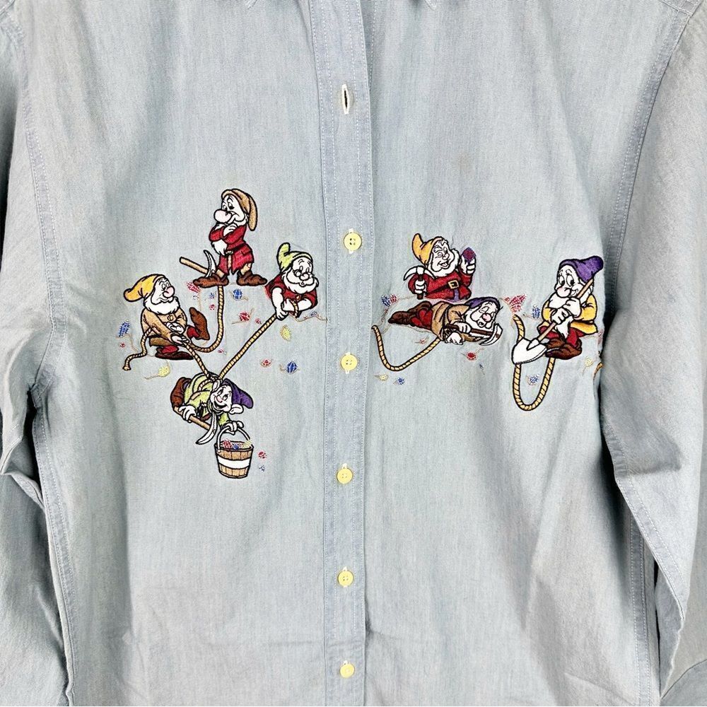 Vintage 90s Disney Catalog Snow White 7 Dwarfs Button Down Blouse Small - Picture 2 of 7